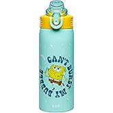 Zak Designs SpongeBob SquarePants Sage Kids Water Bottle For School or Travel, 19oz Stainless Steel Water Bottle With Straw, Handle, and Leak-Proof, Pop-Up Spout Cover (SpongeBob and Patrick)