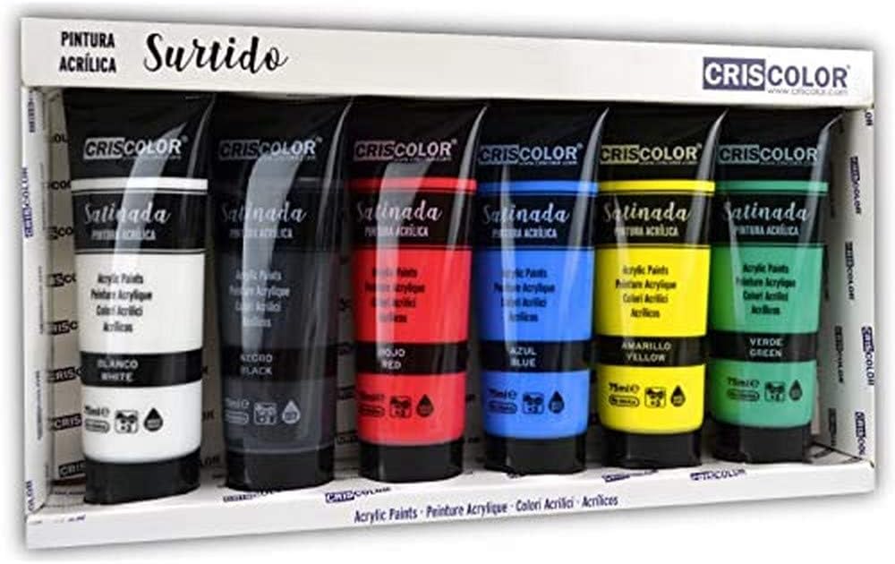 Criscolor 8435621413236 Acrylic Paint Set of 6 Colours for Canvas and Crafts Assortment, 75 ml (Pack of 6)