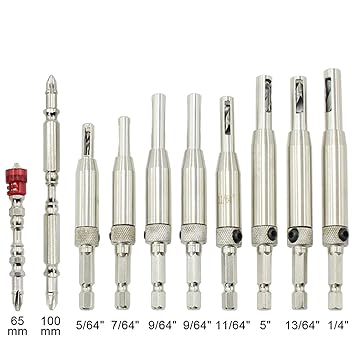 Festnight Hinge Center Positioning Bit Hinge Central Positioning Drill Combination Center Drill Bits Set with Hex Wrench 10pcs