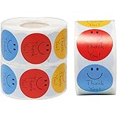 500 Pcs Smiley Thank You Stickers 1 inch, Thank You Sticker Roll, Thank You Stickers Small Business, Adhesive Labels for Thank You Stickers Small Business Packaging (3 Pack)