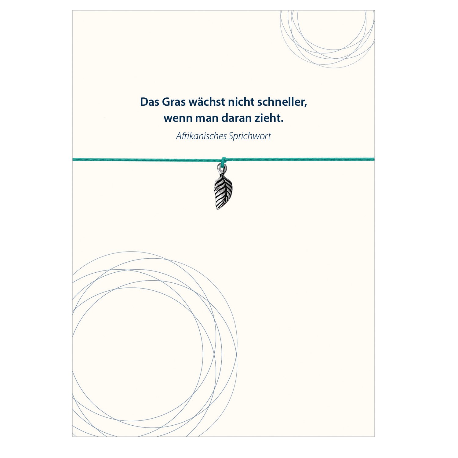 Glücksschmiedin Patience – Bracelet African Proverb with Leaf Pendant Silver-Plated Elastic Textile Band Lovely Card: The Grass does not grow faster, ... turquoise