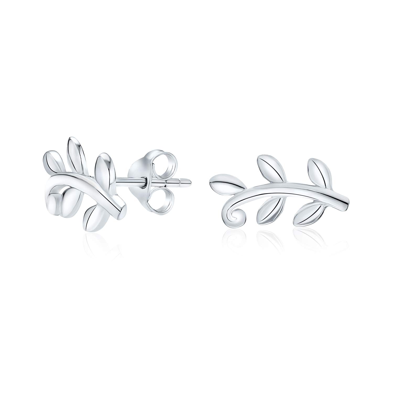 Delicate Small Bohemian Polished Vine Laurel Leaf Nature Stud Earrings Western Jewelry For Women Teens .925 Sterling Silver