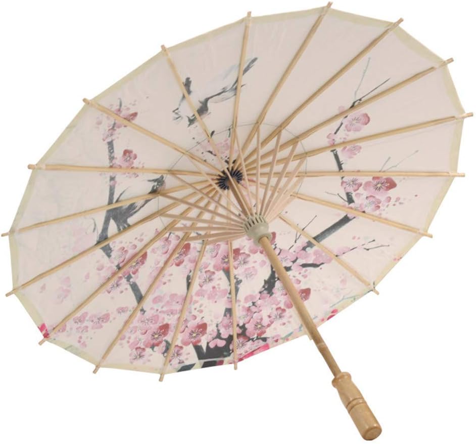 Classical Chinese Style Rainproof Umbrella, Floral Mulitcolor Saa Paper and Bamboo Painted Paper Parasol, Cherry Blossom and Sparrow (Mulitcolor)