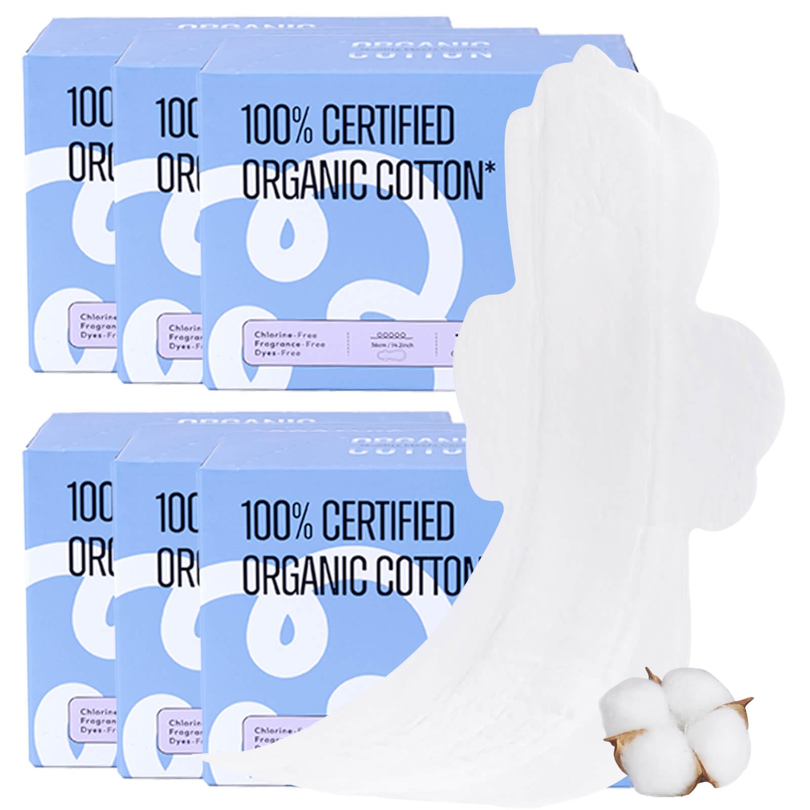 Photo 1 of 100% Organic Overnight Pads for Women, Ultra Thin Extra Heavy Flow Menstrual Sanitary Napkins with Wings Cotton Extra Coverage Period-Pads Super Absorbency Feminine Pad (Overnight, Size 5, 72 Ct)