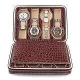 Amzdeal 8 Slots Watch Display Box, Zippered Luxury Leatherette Crocodile Pattern (Dark Red)