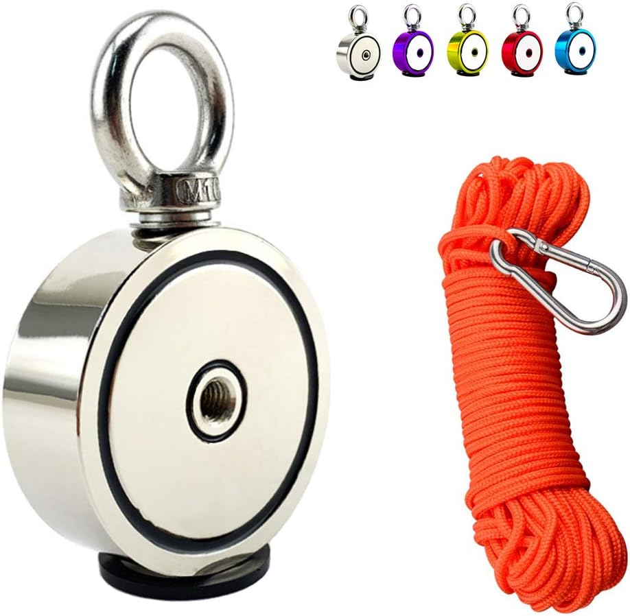 Fishing Magnets (Double-Sided Magnetic) Round Neodymium Magnet with Eyebolt,Ultra Strong Neodymium Magnet,Magnetic Hooks for Magnet Fishing and Retrieving in River(48MM),Silver