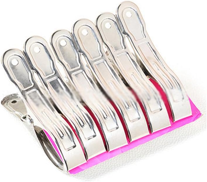 Quenjoy reg; 6 Pcs Extra Strong Stainless Steel Beach Towel Clips,Chrome Big Size Windproof Laundry Clothes Pegs Sturdy Rust-Resistant Quilt/Sheets Clip Set (01)