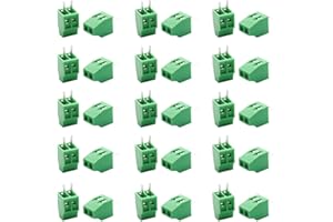 Augiimor 30PCS G/KF128 2 Pin 2.54mm Pitch PCB Screw Terminal Block Connector 150V 6A PCB Mount Screw Terminal Block Connector (Green)