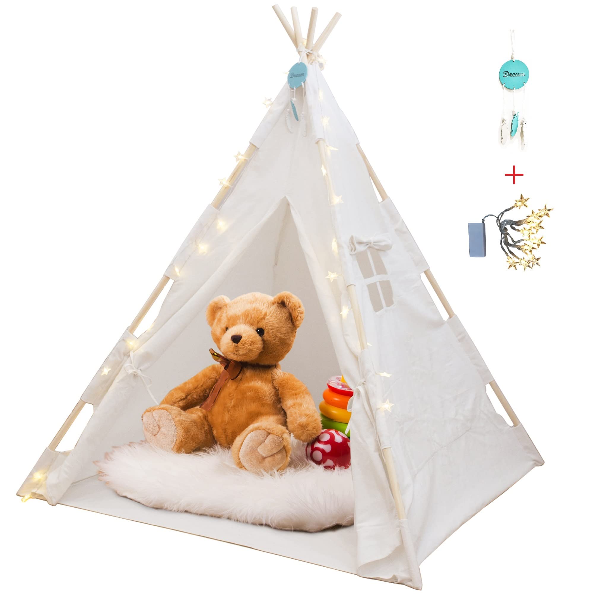 Orian Toys Teepee Tent for Kids: Child’s Indoor Outdoor Canvas Fairytale Tipi Playroom, LED Star Lights, Easy Assembly, 59 by 45 Inches, Ages 3+