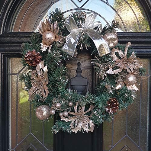 PMS International Ltd 40cm Champagne GOLD Decorated CHRISTMAS Faux Pine Glitter WREATH