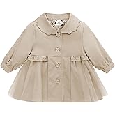 famuka Baby Girl Trench Coat Dress Toddlers Spring Fall Button Down Jacket with Tulle