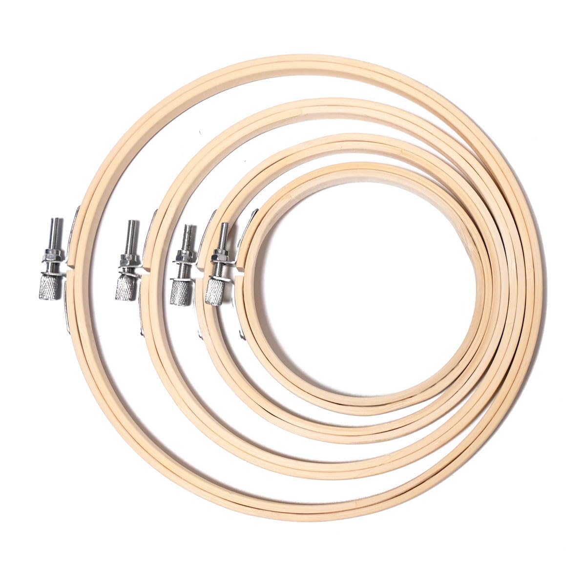 Worown 4 Sizes (10, 13, 15 & 20cm) Bamboo Embroidery Hoops, Adjustable Sewing Circle Frame Rings, Round Wooden Cross Stitch Hoops for Hand Sewing Crafts