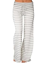 LOSRLY Women Plus Size Striped Wide Leg Drawstring High Waist Palazzo Yoga Pants