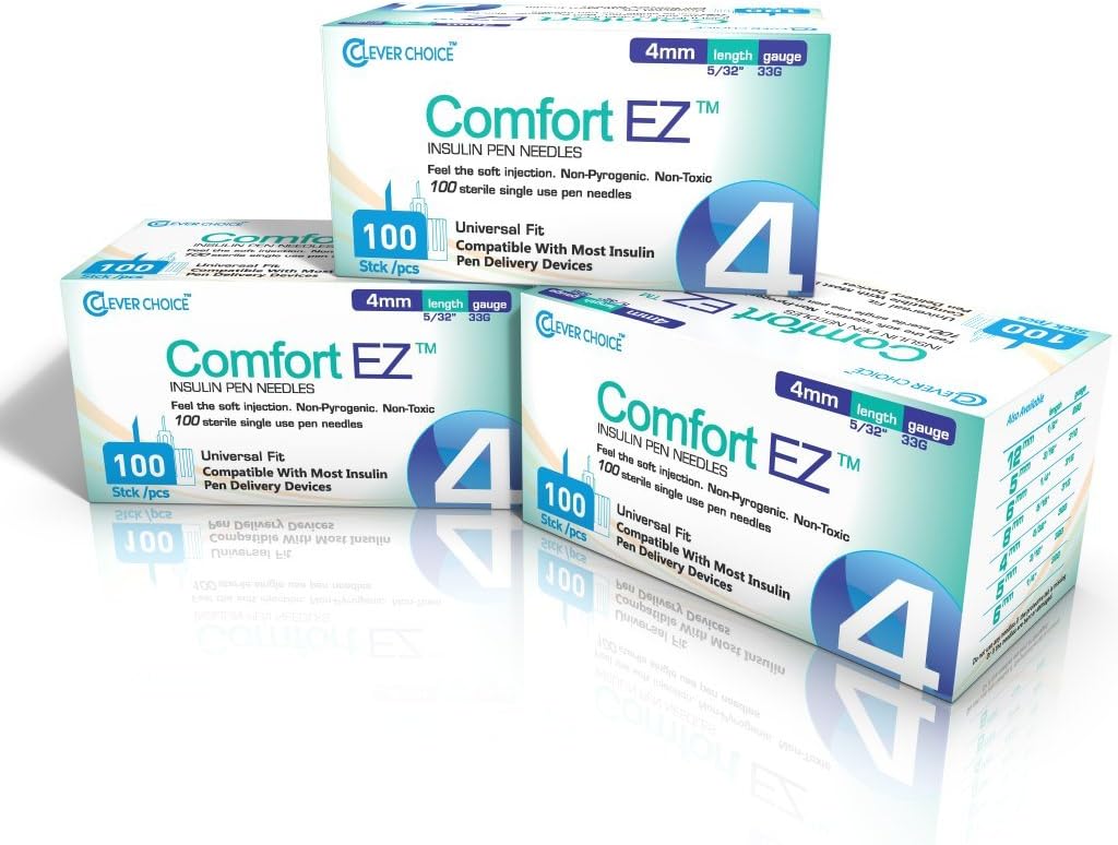 Clever Choice Comfort EZ Insulin Pen Needles 33G 4mm 3-Pack (300 Needles)