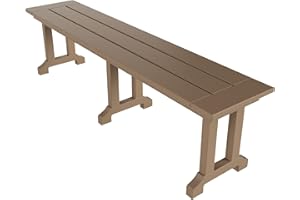 WO WESTIN OUTDOOR WO Outdoor Furniture 65” Long Trestle Horizontal Poly Lumber Bench Seat Chair, UV and Weather Resistant, Perfect for Dining, Patio, Garden, Balcony, Porch, Backyard, (Weathered Wood)
