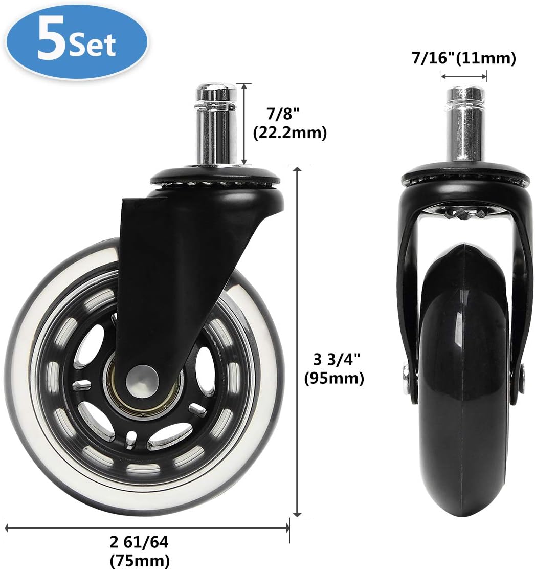 MOPHOTO Office Chair Wheels Black Replacement Rubber Chair casters for Hardwood Floors and Carpet, Set of 5, Replace Chair mats - Universal fit: Automotive