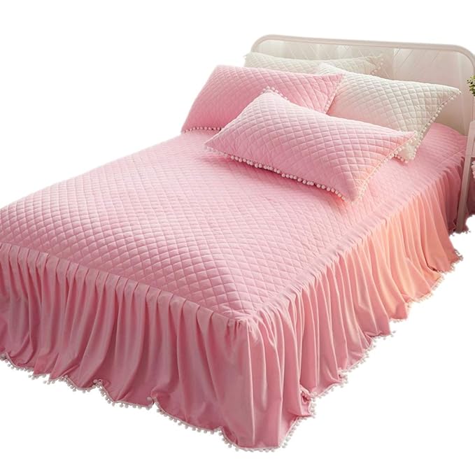 LIFEREVO Luxury Velvet Dust Ruffle Bed Skirt Diamond Quilted Bedspread