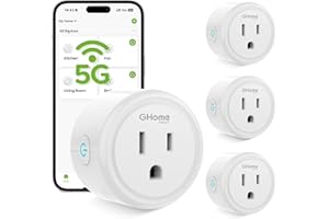 GHome Smart 5G 15A WiFi Smart Plug Compatible with Alexa and Google Home, Outlet Timer Smart Home WiFi Outlet Timer with Remote Control, 5GHz and 2.4GHz Wi-Fi Sockets, ETL FCC Listed, White, 4 Pack