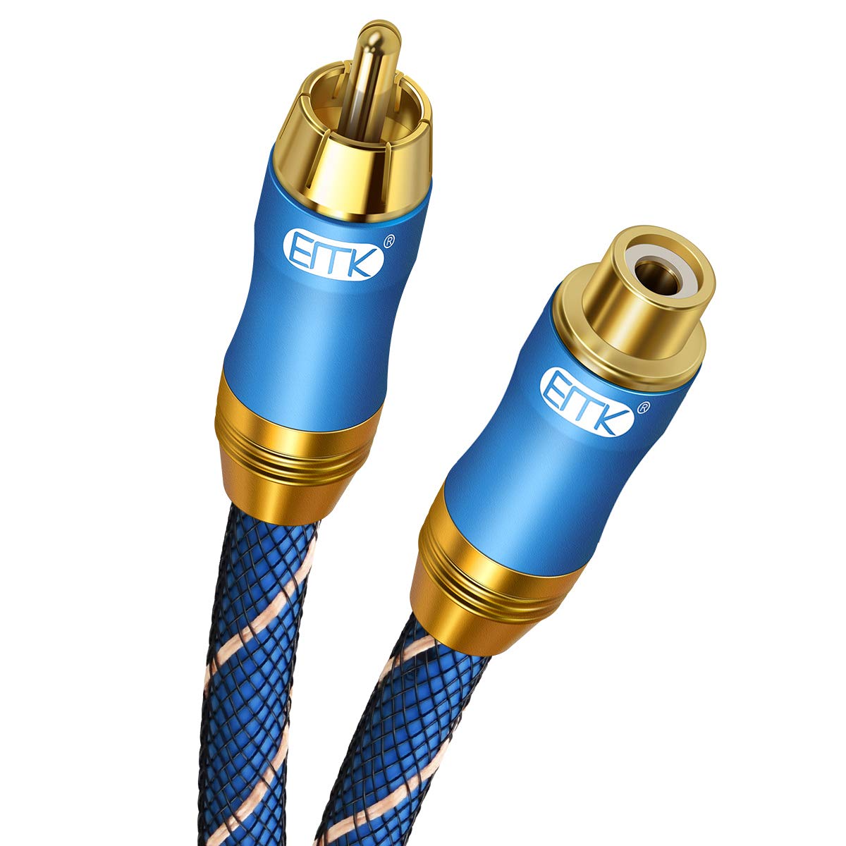 EMK Subwoofer Extension Cable RCA to RCA Extension Audio Cable 24K Gold-Plated Digital Coaxial RCA Cord for Home Theater, HDTV, DVD Player (RCA Extension Cable Blue, 6Ft/2M)