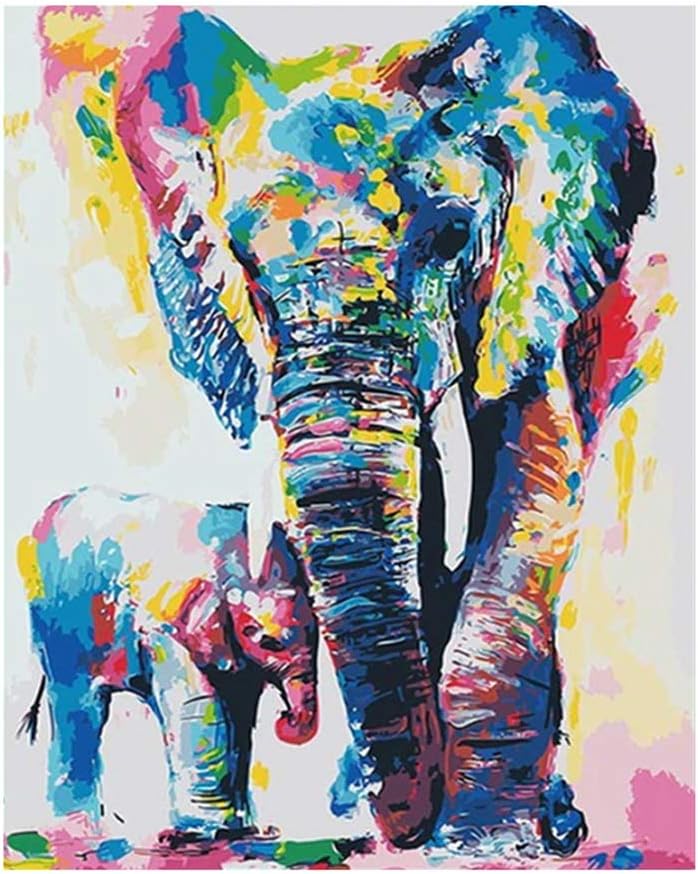 osmanthusFrag Paintworks Paint by Number Kit for Adults Kids Beginner, DIY Canvas Painting by Numbers for Home Decoration, Colorful Elephant 16x20inch