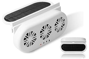 MYUOOT Solar Car Window Fans with Exhaust and Intake - Vehicle Exhaust Fan with 3 Air Outlet, Window Fan Vehicle Radiator Vent with USB for All Cars, White
