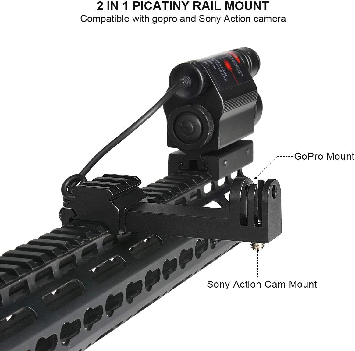 Action Camera Gun Mount, Picatinny Rail Adapter Compatible for Gopro