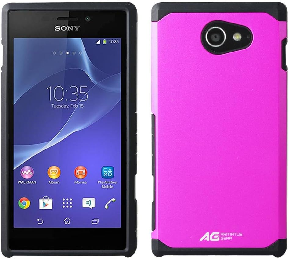 Sony Xperia M2 Case - Armatus Gear (TM) Slim Hybrid Armor Case Dual Layer Shockproof Phone Cover for Sony Xperia M2 - Hot Pink