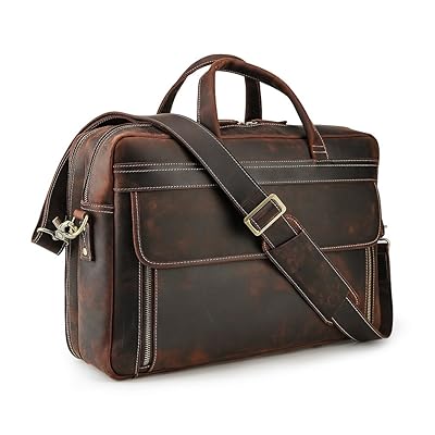 Lannsyne Vintage Genuine Leather Briefcases For Men 17 inch Laptop Bag Messenger Cross Body Shoulder Computer Satchel