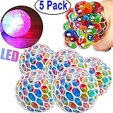 5 Pack Stress Mesh Ball LED Light Up Squeeze Grape Stress Relief Fidget Toy for Adults Kids Anxiety Squeezing Colourful 2.5