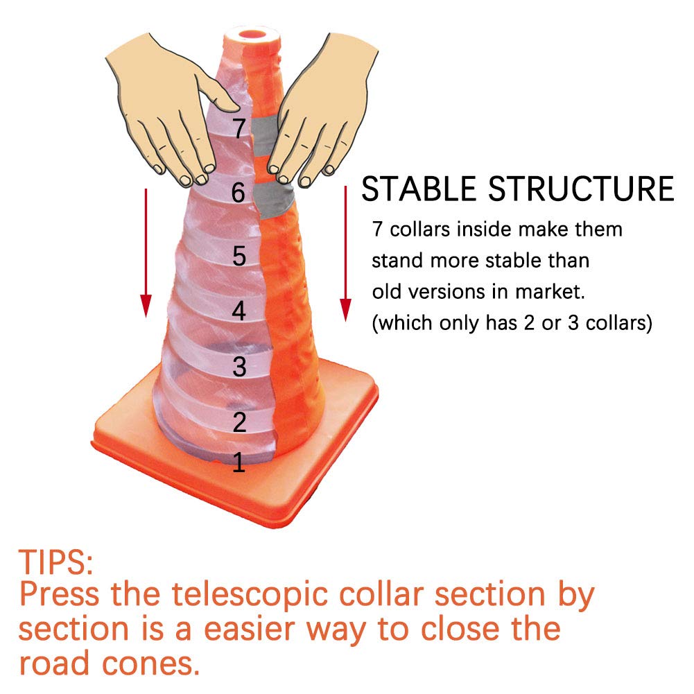 18 inch Collapsible Traffic Cones 3-Pack with Travel Case, Portable Pop Up Reflective Safety Cones(3 Orange Road Cones), Foldable Parking Cones Multipack: Industrial & Scientific