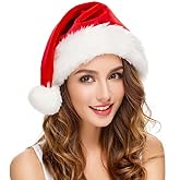 Santa Hat for Adults Christmas Hat Unisex Double Layer Thicken Velvet Comfy Holiday Xmas Hat for New Year Festive Party