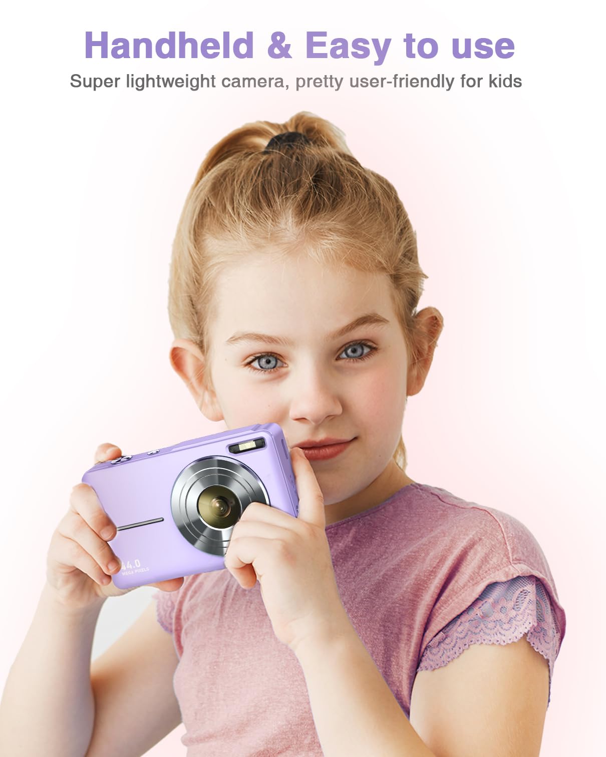 Digital Camera, Kids Camera FHD 1080P Point and Shoot Camera with 16X Zoom Anti Shake, Small Compact Camera for Teen Starter Children Kid Student Girl Boy(Purple)