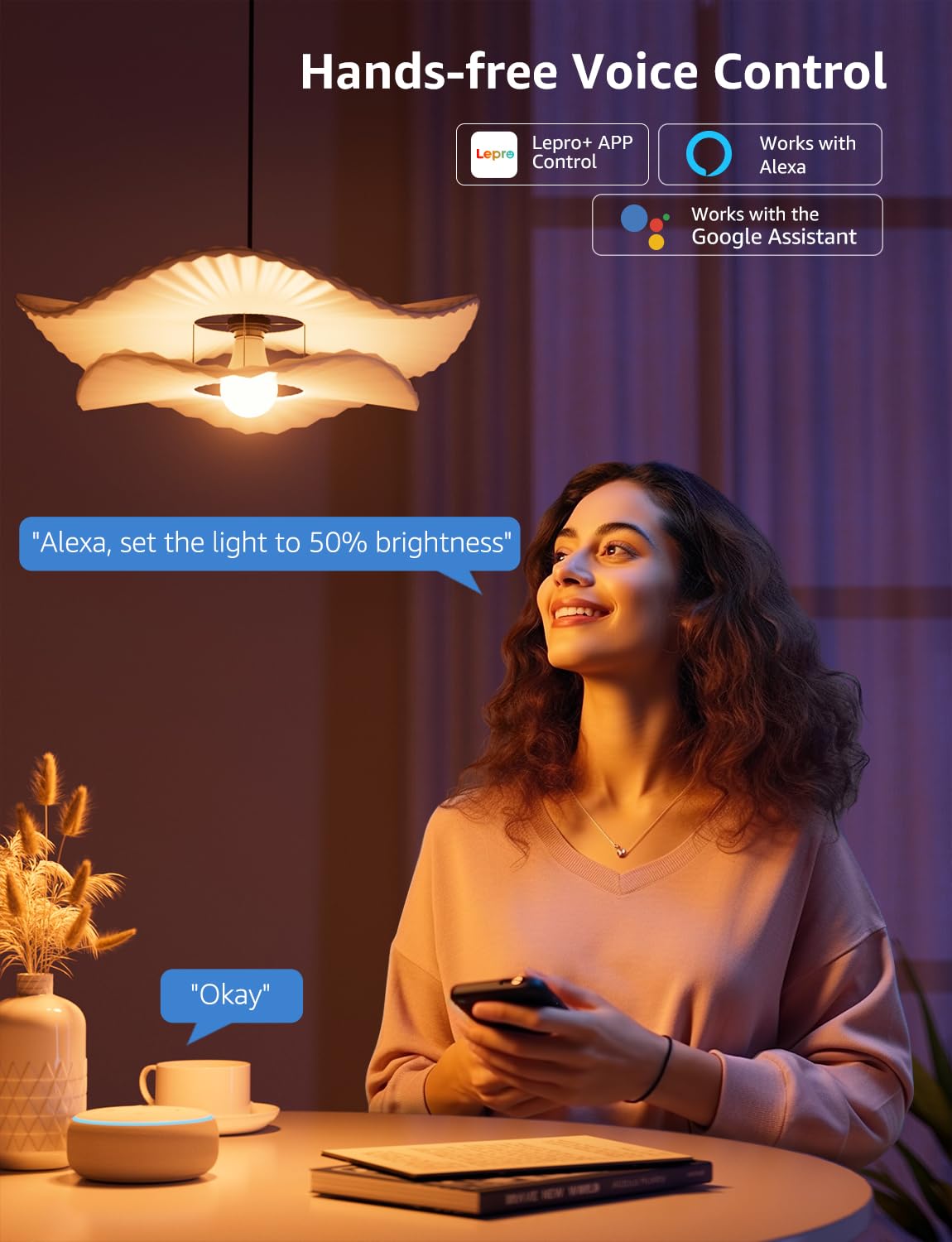 Lepro B1 AI Smart Light Bulbs - WiFi & Bluetooth RGBWW Color Changing LED Bulb Compatible with Alexa & Google Assistant, AI Generated Lighting LLM, AI Voice Control, Music Sync, 2.4GHz Only, 2 Pack