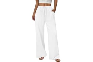 Women Linen Pants Wide Leg Casual Palazzo Trousers Summer Fashion Clothing Business Casual Beach Pants with Pockets