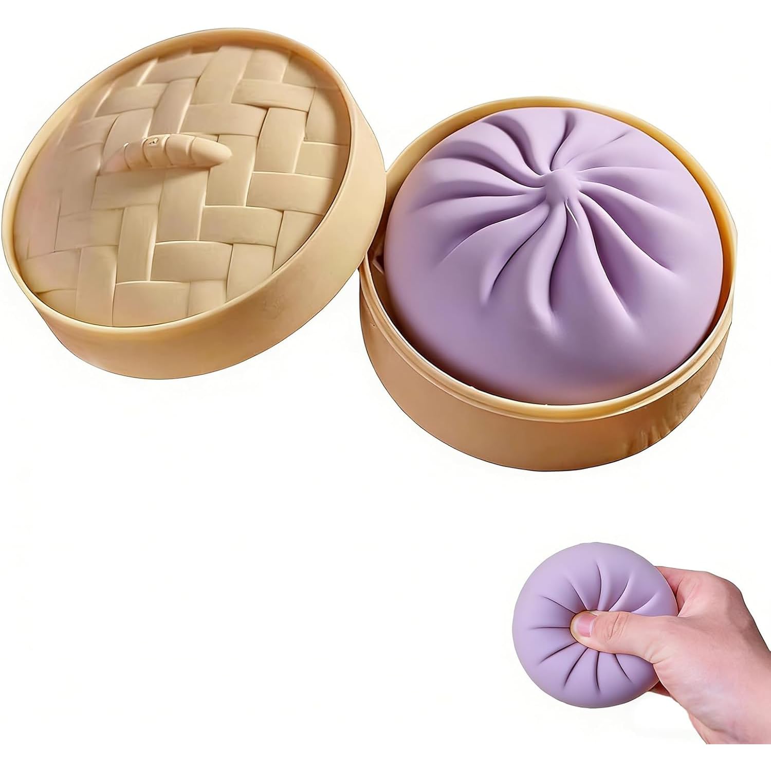 Giant Glitter Dumpling, Giant Dumpling Squishy Stress Relief Fidget, Jumbo Bao Bun Slow Rising Squeeze Decompression Item with Steamer Box for Adults (Purple)