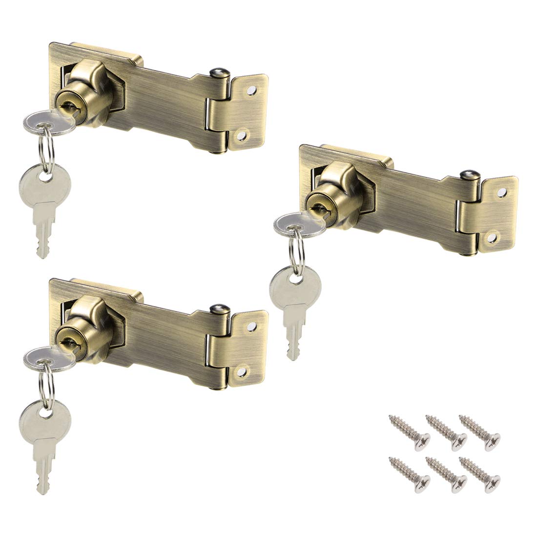 sourcing map 3-inch Keyed Hasp Locks Zinc Alloy Twist Knob Keyed Locking Hasp W Screws for Door Cabinet Keyed Alike Bronze Tone 3Pcs
