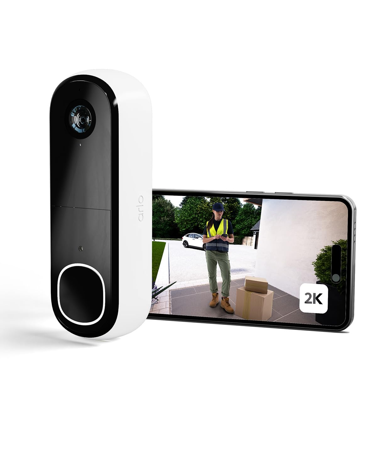 Arlo 2K HD Video Türklingel Mit Kamera Kabellos, WLAN Doorbell, Bewegungsmelder, 2-Wege-Audio, Ring Sirene, Haustür Nachtsicht, Smart Home, Alexa Kompatibel Plus Arlo Secure Plan Testzeitraum, Weiß