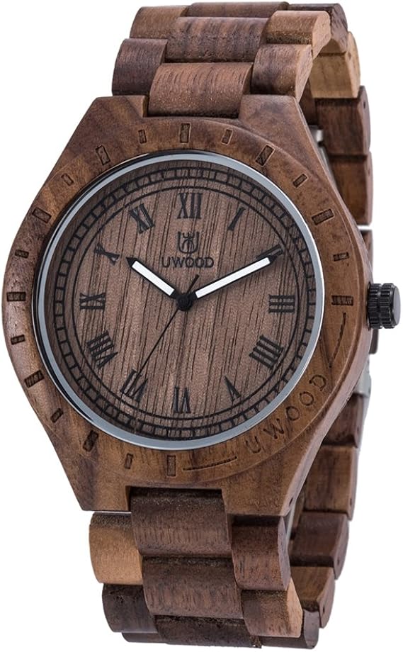 Amazon Uwood 腕時計 メンズ 木製 自然 シンプル アンティーク風 薄型 ローマインデックス ルミナス クログルミ 専用ケース付き メンズ腕時計 腕時計 通販