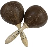 Large Coconut Maracas Shaker Pair 2 - Authentic World Percussion Instrument - Natural Finish, Solid Wood Handle, Filled with Pebbles and Beads by World Percussion USA