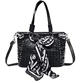 Downupdown Women Handbags Purse Shoulder Bags Skull Print Leather Hobo Bag Black Gothic Bag Ladies Satchel with Handkerchief