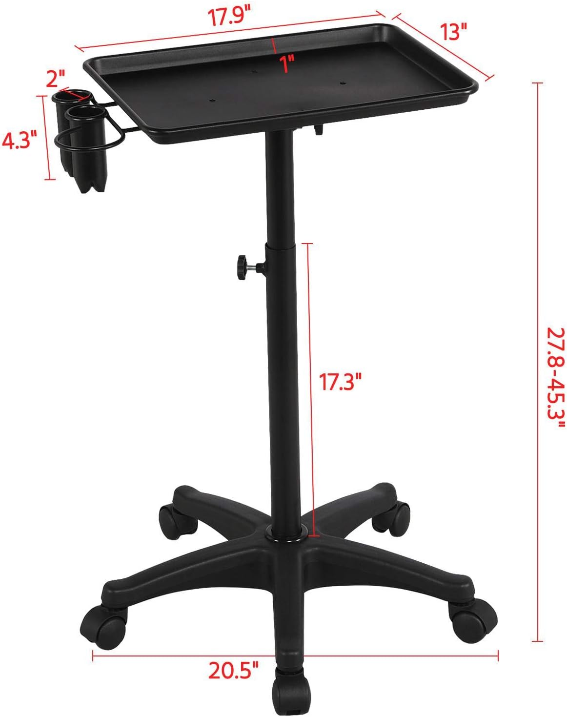 Yaheetech Beauty Rolling Aluminum Tray Cart Utility Cart, Hair Salon Service Instrument Trolley Stand with 5 Casters and Accessory Caddy for Bathroom Office Black: Health & Personal Care