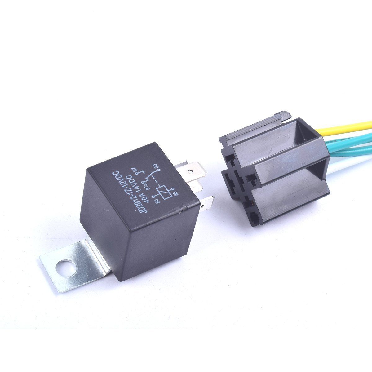 KANGQP 5 Pack 40/30 AMP 12V DC 5 PIN SPDT Automotive Waterproof Relay Set 12 AWG Hot Wires Style Car Relays Interlocking Block Socket Holder + Pigtails Wire Harness(1 Year Warranty)