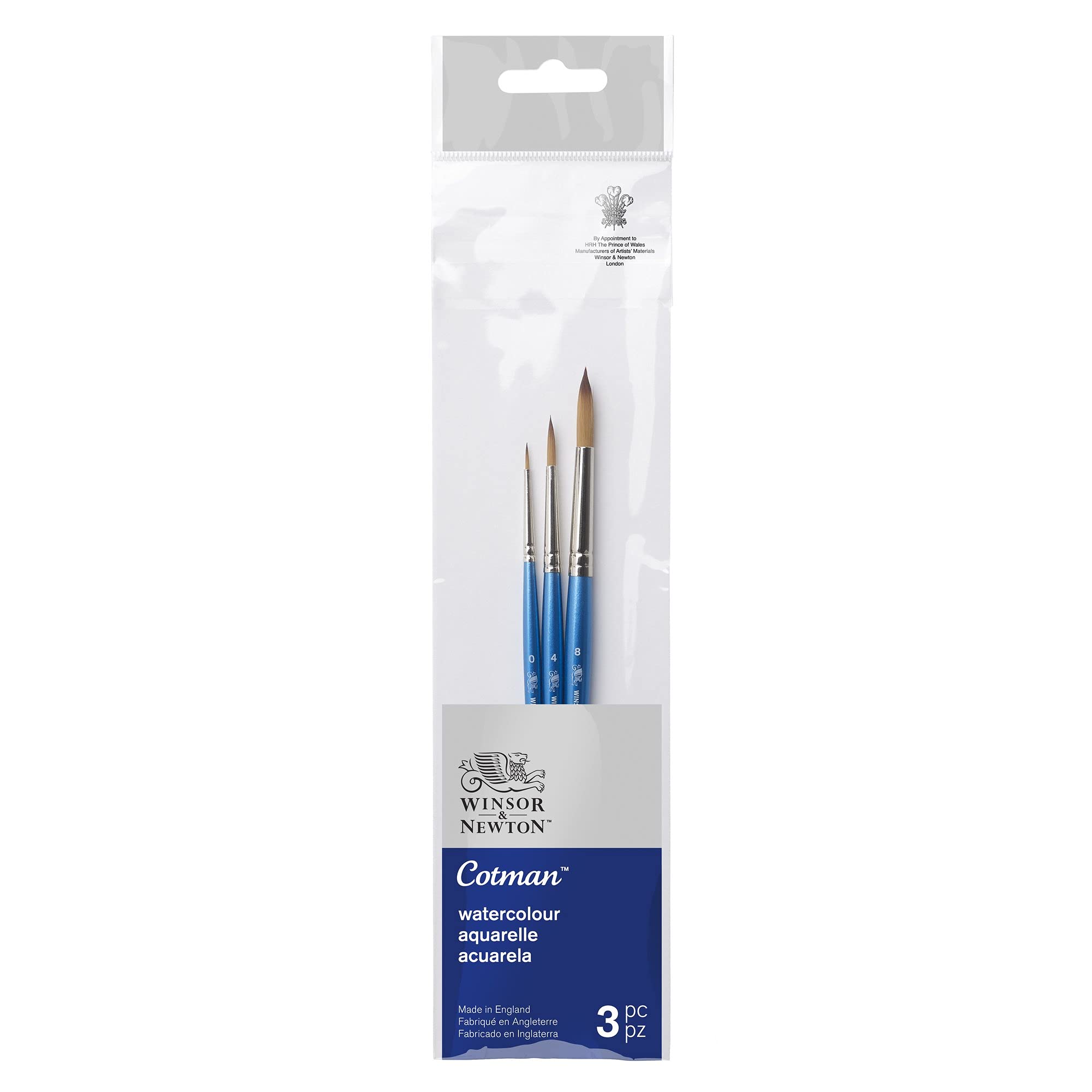 Winsor & Newton Watercolor Brush Set, Synthetic Hair, Assortments, redondos nº 0, 4 y 8 — image 1