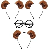 4Pack Chipmunk Ears Headband and Round Frame Glasses Set Halloween Costume Accessories Cosplay Party Supplies