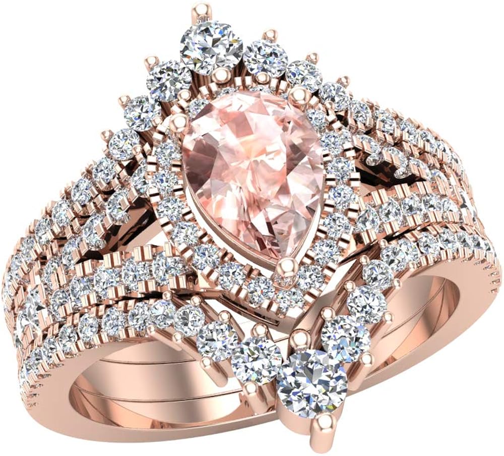 Wedding Ring Set 14K Gold Enhancer look Diamond Bands