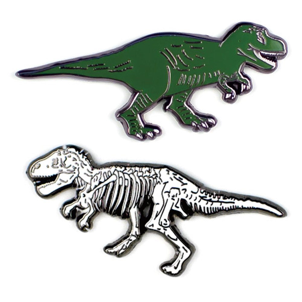 T. Rex and Fossil Enamel Pin Set – Strong Rubber Backing...