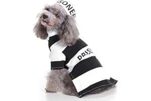 MaruPet Halloween Fancy Prisoners Dogs Cats Warm Costumes with Hat for Teddy, Pug, Chihuahua, Shih Tzu, Yorkshire Terriers, Papillon D-Black/White XS