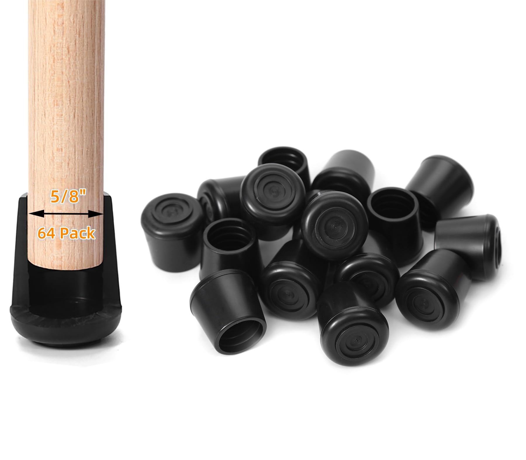 Photo 1 of Furnigear Chair Leg Tips Caps Non-Slip Rubber Leg Tips 5/8" Inner Diameter Chair Leg Floor Protectors Round Black 64 Pack