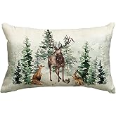 AVOIN colorlife Christmas Trees Reindeer Throw Pillow Cover, 12 x 20 Inch Xmas Winter Holiday Animals Cushion Case Decoration for Sofa Couch