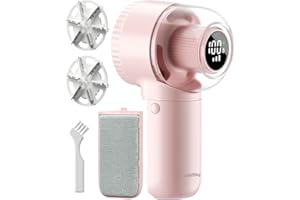 COLDSKY Fabric Shaver, 𝟮 𝗶𝗻 𝟭 Rechargeable Lint Remover with Brush, Large Sweater Shaver with Digital Display, 3 Speeds Lint Shaver, 6-Leaf Blades Lint Remover for Clothes, Sofa, Bedding, Pink